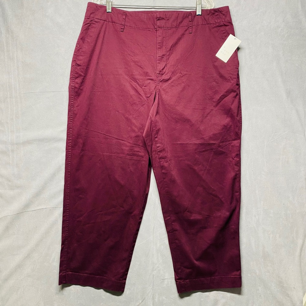 A New Day Women Burgundy Cropped Wide Leg‎ Pants Size 17 New With Tags